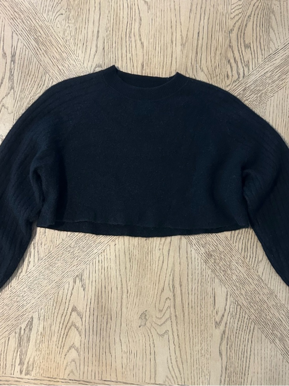 AllSaints Margot Wool & Alpaca Blend Cropped Sweater M Womens Black Crewneck